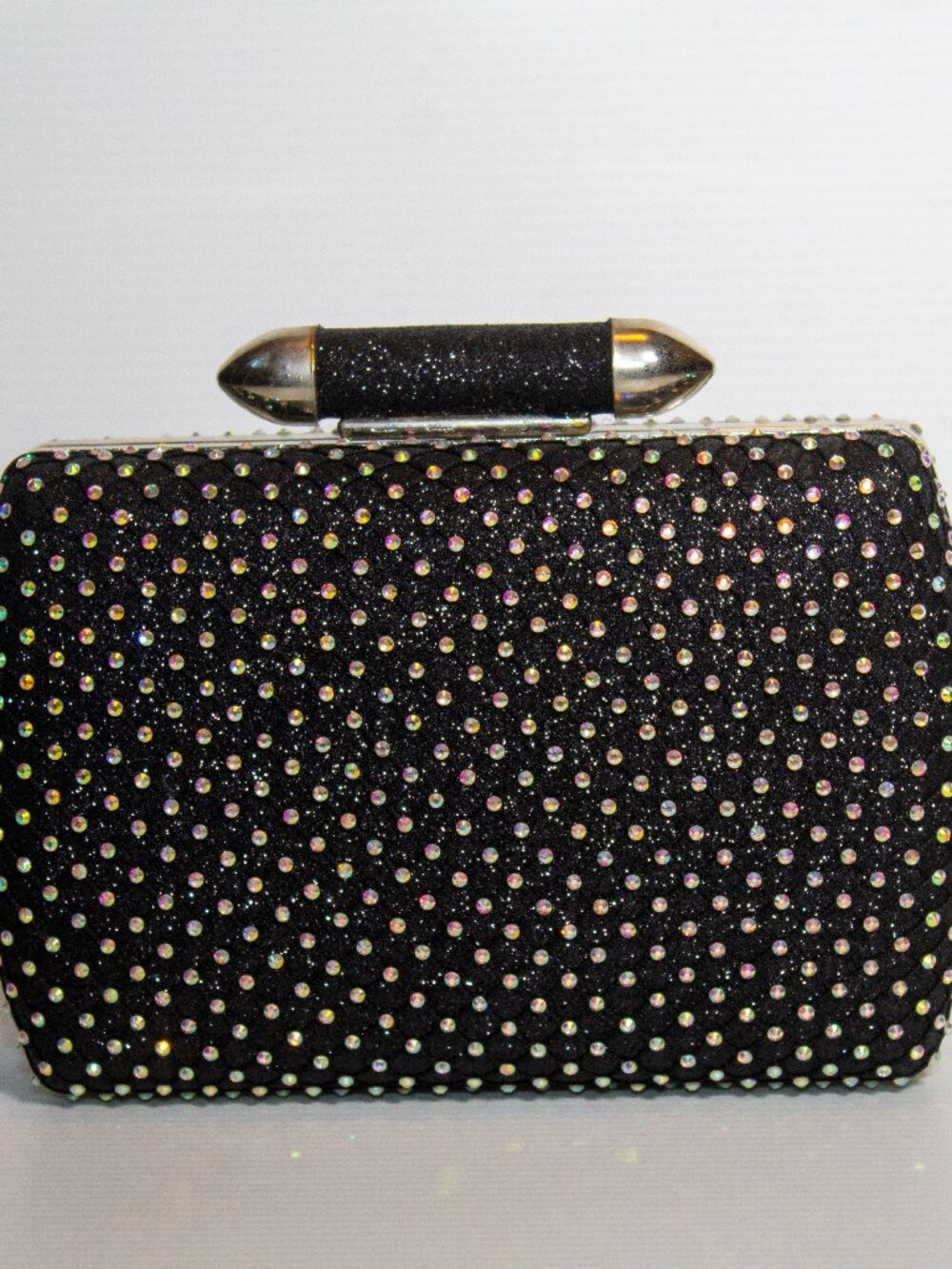 Black Rhinestone Crystal Box Clutch Evening Party Bag